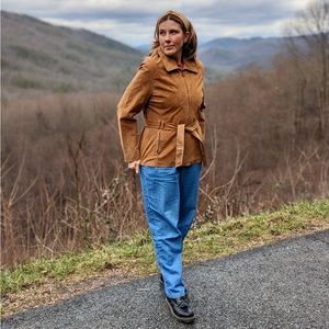 Y2K Vintage Camel/Tan Suede Jacket w/Attached Tie Belt